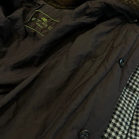 ETRO Milano Wool Blend Houndstooth Coat with Shearling Hood - Picture 10 of 14